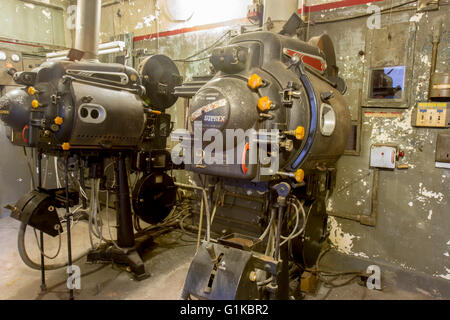 Landsdowne, PA, USA - May 14, 2016 - Interior of projection room in vintage theater. Stock Photo