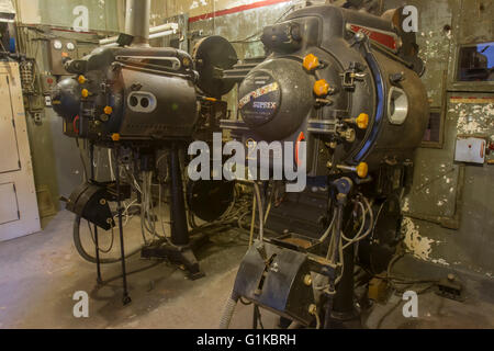 Landsdowne, PA, USA - May 14, 2016 - Interior of projection room in vintage theater. Stock Photo