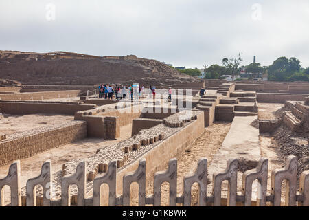 People visiting the Huaca Pucllana site in the Miraflores district of Lima Stock Photo