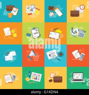 Set of lat design modern vector illustration concept of education, business, marketing, e-mail marketing, management  - eps10 Stock Vector