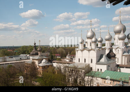 Rostov the Great in spring, view to the kremlin from the Water tower, The Church Of the Resurrection and the Cathedral of the As Stock Photo