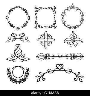 Hand drawn decoration elements, frames, page divider and border  vector illustration with all separated elements for your design Stock Vector