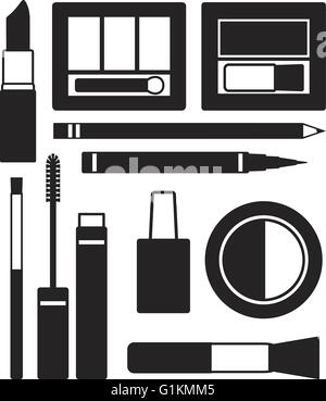 Makeup silhouette icons vector set Stock Vector