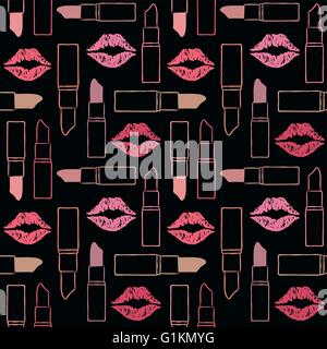Vector seamless pattern background with lips and lipsticks 1 Stock Vector