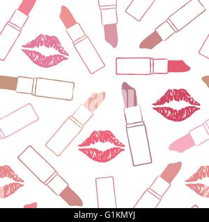 Vector seamless pattern background with lips and lipsticks 2 Stock Vector