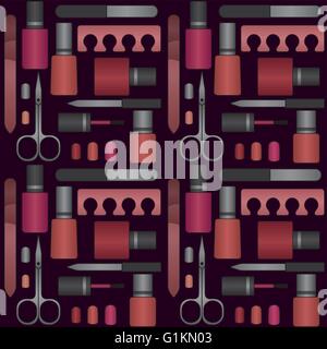 Vector seamless pattern background with nail beauty and care products Stock Vector