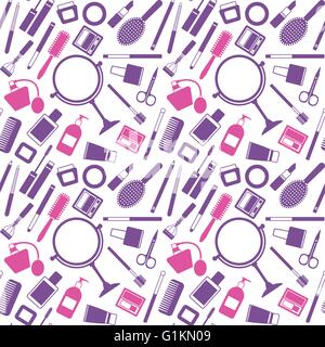 Vector seamless pattern background with various cosmetic objects Stock Vector