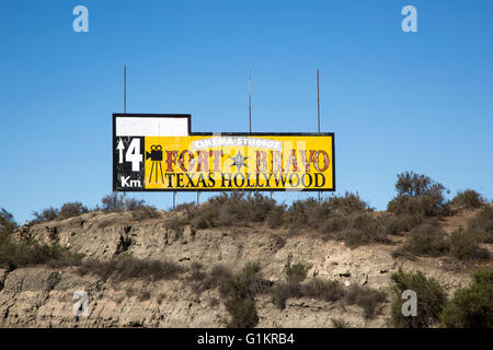 Sign advertising Fort Bravo movie set tourist attraction, Tabernas,  Almeria, Spain Stock Photo