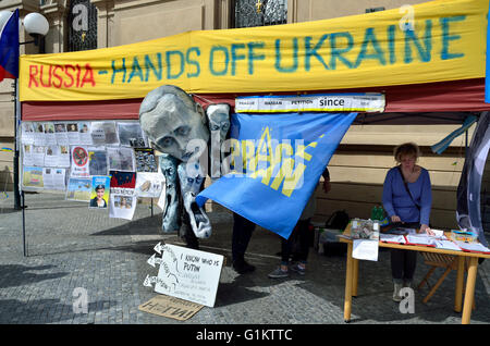 Prague, Czech Republic. 14th May 2016 'Hands Off Ukraine' protest against Vladimir Putin, in Old Town Square.... Stock Photo