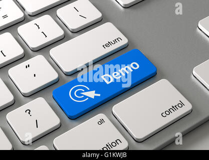 A keyboard with a blue button Demo Stock Photo