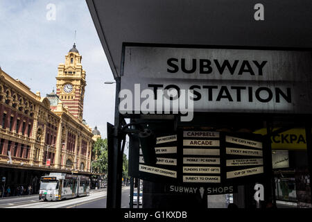 A subway sign near Melbourne Flinders Street Train Station Stock Photo