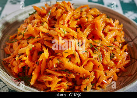 A Russian shredded carrot salad called 'Korean Salad.' It's not part of Korean cuisine at all. Stock Photo