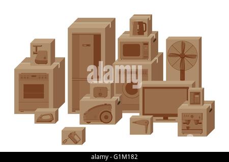 Household appliances in boxes. Stock Vector