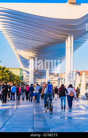 Waterfront promenade with a pergola at Muelle Uno in the port of Málaga, Andalusia, Spain, Europe Stock Photo