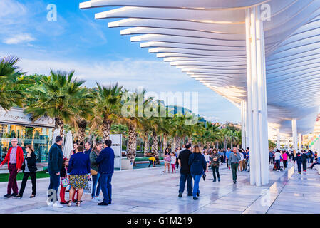 Waterfront promenade with a pergola at Muelle Uno in the port of Málaga, Andalusia, Spain, Europe Stock Photo