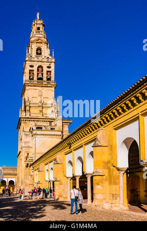 The Bell Tower, called the Tower of Alminar, seen from the Courtyard of the Orange Trees, Mosque-Cathedral of Córdoba, Andalusia Stock Photo