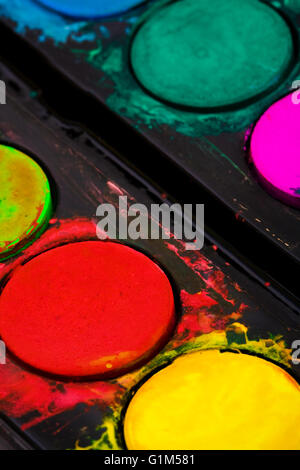 Color watercolour in a black plastic box Stock Photo