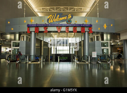 'Welcome to Las Vegas' sign in the McCarran International Airport in Clark County, Las Vegas, Nevada. Stock Photo