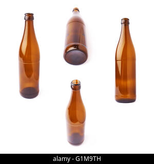 Empty beer glass bottle isolated over white background Stock Photo
