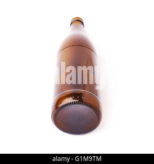 Empty beer glass bottle isolated over white background Stock Photo