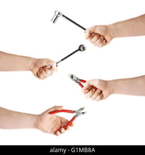 Set of hand holding a socket working tool, composition isolated over the white background Stock Photo