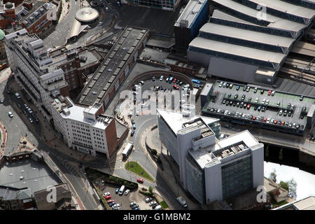 aerial view of the drop off & pick up point at Leeds City Station, UK Stock Photo