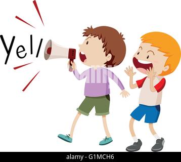 Two boys with the speaker yelling illustration Stock Vector