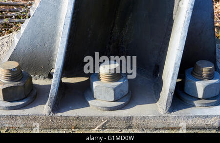 nuts and bolts of an electric line pylon Stock Photo