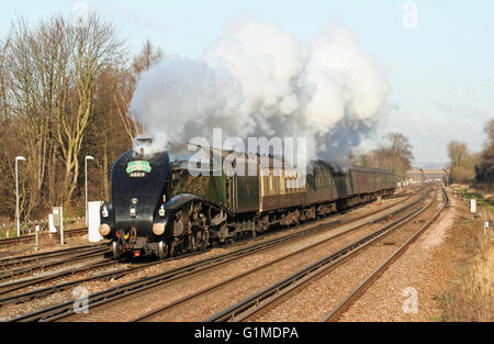 60019 Bittern storms through Three Bridges with the Cathedrals Express from London Victoria to Chichester Stock Photo