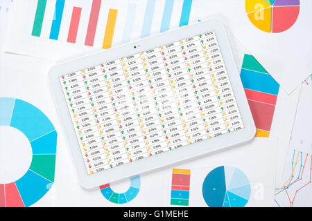 tablet financial indicators with colorful background Stock Photo