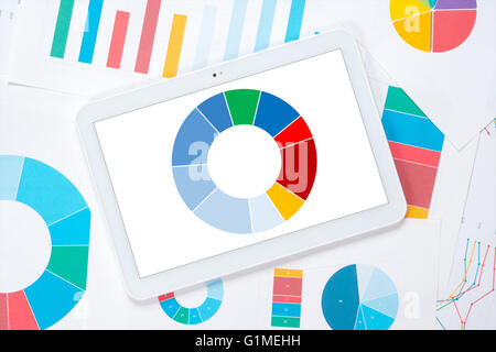 tablet colorful pie chart with colorful background Stock Photo