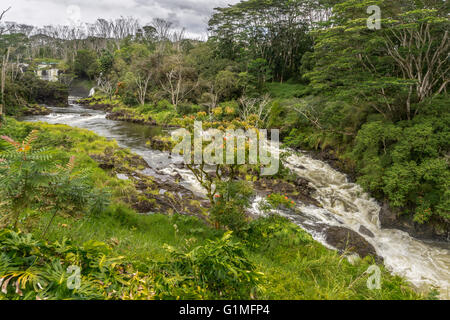 An overcast day at Pe'epe'e Falls on the Big Island of Hawaii Stock Photo