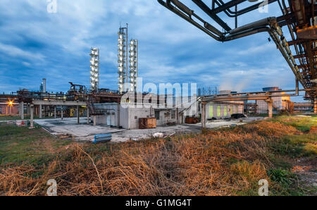 Chemical plant for production of ammonia and nitrogen fertilization on night time. Stock Photo