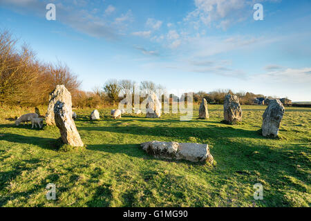 Cornwall's smallest stone circle tucked away in a field at Duloe near Looe Stock Photo