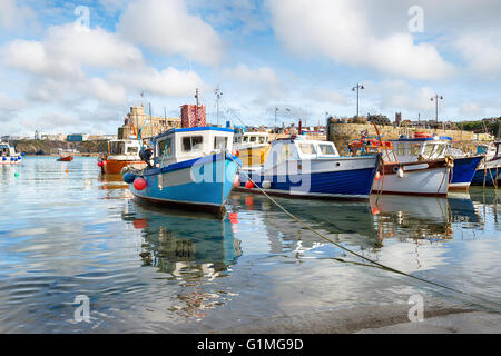 Fishing boats in the harbour at Newquay on the Cornwall coast Stock Photo