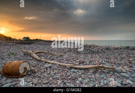 Dramatic stormy sky over the beach at Porlock Weir on Exmoor National Park in Somerset Stock Photo