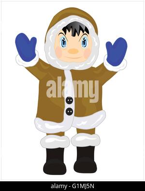 Man eskimo in warm cloth on white background Stock Vector