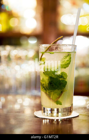 Vertical close up view of a Mojito cocktail in Cuba. Stock Photo