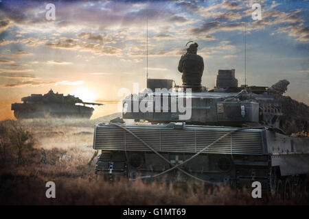 german main battle tank leopard 2 a 6 stands in position Stock Photo