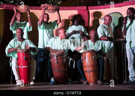 Horizontal view of rumba performers at Casa de la Música( house of music) in Trinidad, Cuba. Stock Photo