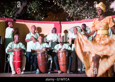 Horizontal view of rumba performers at Casa de la Mœsica in Trinidad, Cuba. Stock Photo