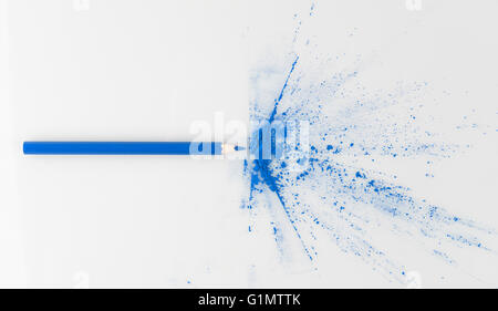 Color exploding from Blue pencil concept. Stock Photo