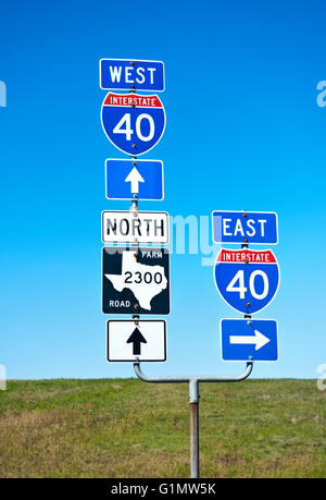 Road signs on route 40 in Texas Stock Photo