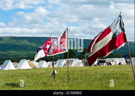 Flags flying at the encampment at the New Market Virginia, Civil War Battle Reenactment Stock Photo