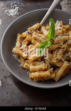 mushrooms pasta in bowl, food close-up Stock Photo