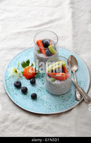 two morning pudding with chia, superfood Stock Photo