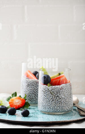 breakfast with chia seeds, food close-up Stock Photo