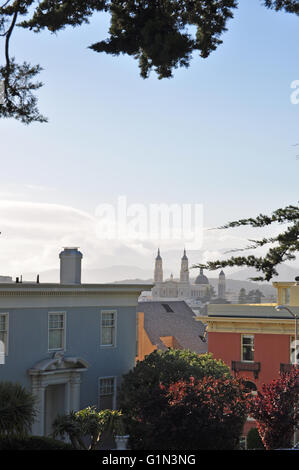 San Francisco: Saint Ignatius Church in the mist, the church dedicated to Ignatius of Loyola, is in the campus of the University of San Francisco Stock Photo