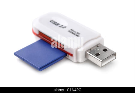 Flash memory card reader isolated on white Stock Photo