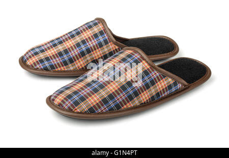 Plaid slippers isolated on white Stock Photo